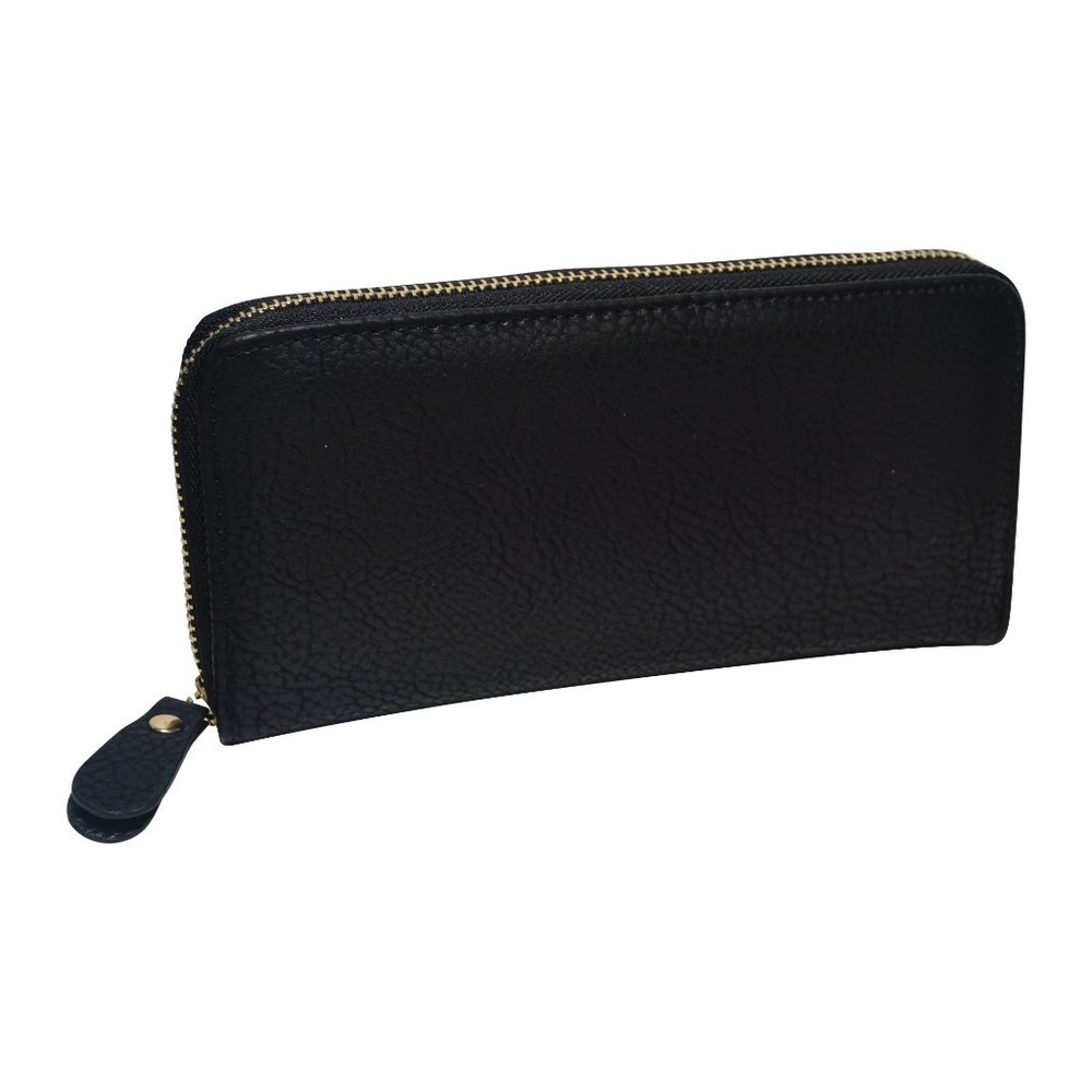 Women's BLACK Zip Around Wallet Clutch Zipper Pocket Credit Card Organizer - Picture 1 of 3